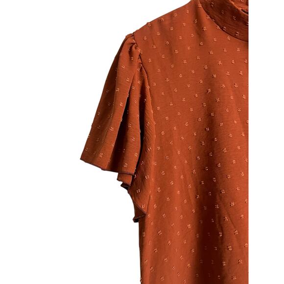 Kim & Cami Rust paprika Kitten Bow Short Sleeve Blouse Size XL Career Brunch - Picture 4 of 7